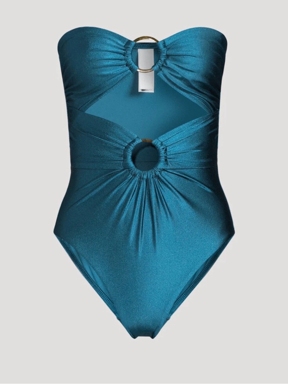 Zimmermann Cassia Strapless Double Ring Cutout One-Piece Swimsuit Teal Jade sz 4